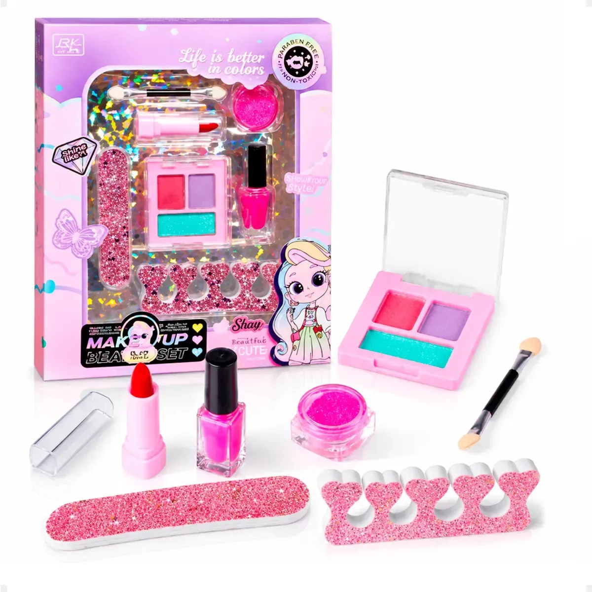 Kit Maquiagem Infantil Menina Make Linda Lavável Atóxico Brinquedo Criativo Completo