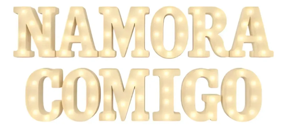 Combo Luminárias 12 Letras Namora Comigo 22cm Pedido Namoro Branco