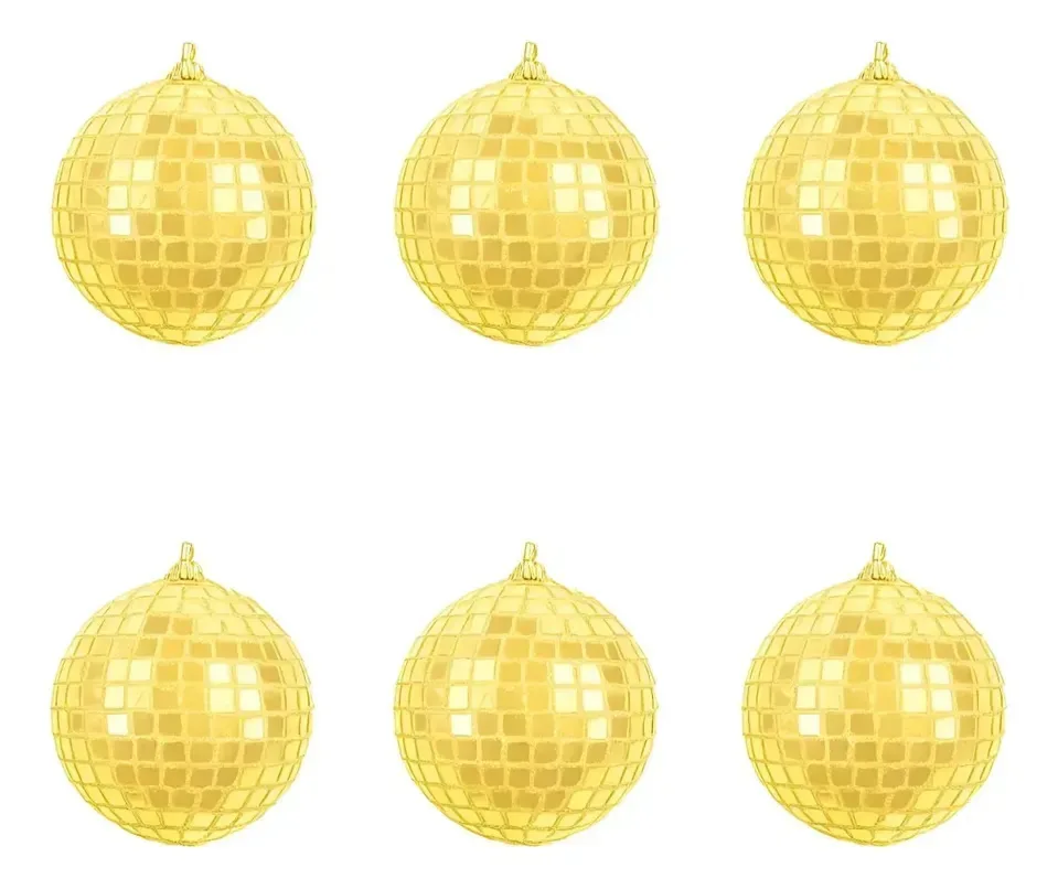 Kit 6 Globos Espelhados Decorados Dourados Para Festa 10cm Dourado