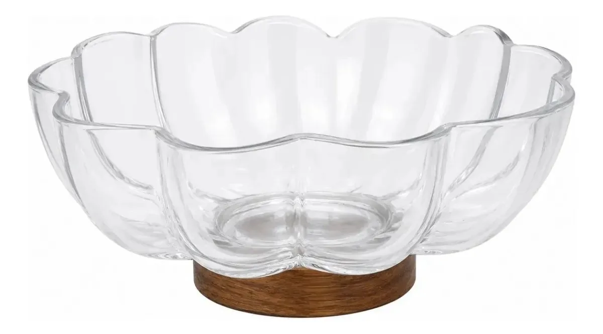Centro Mesa Decorativo Em Vidro Base Madeira 22x10cm Tuut
