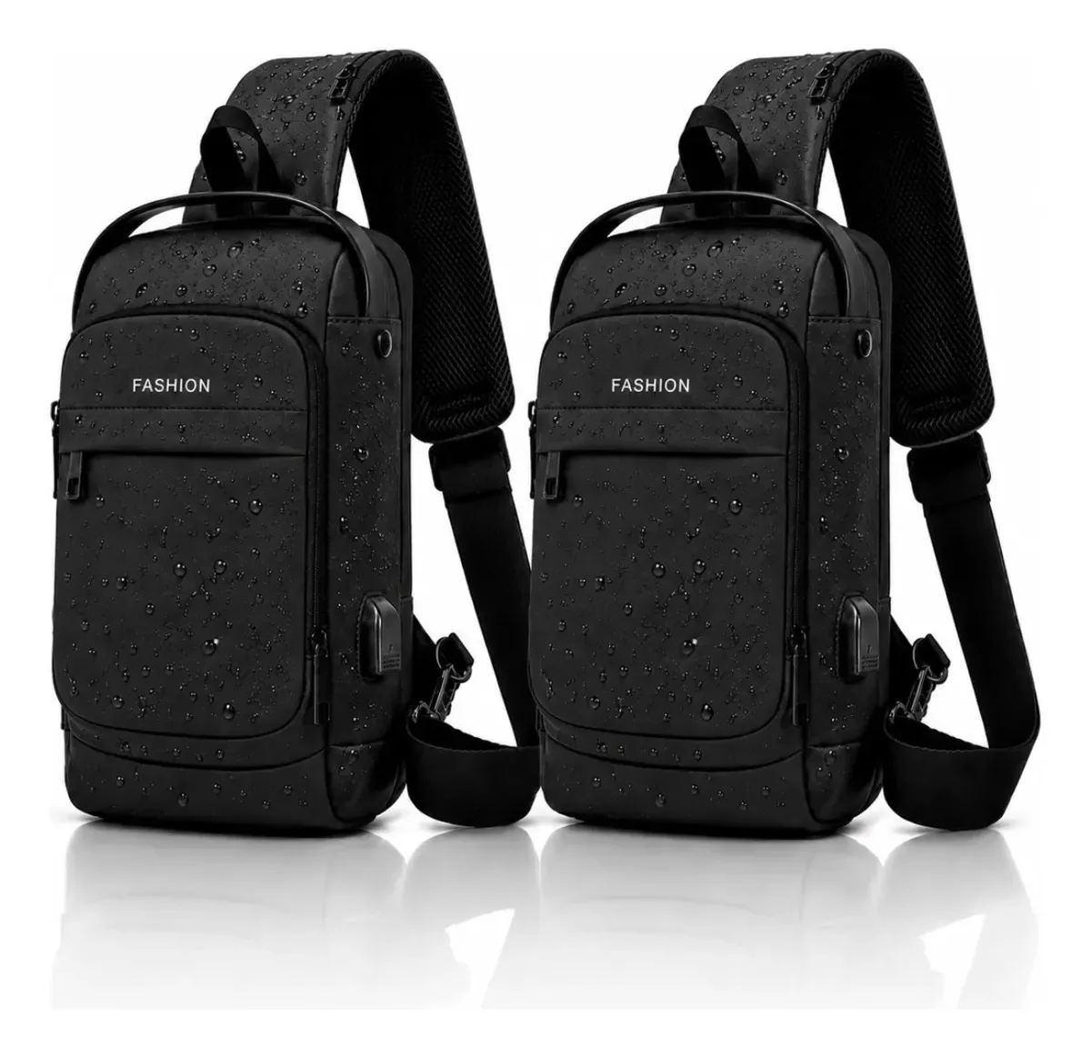 Kit 2 Bolsas Transversal Masculina Antifurto Usb Impermeável Preto