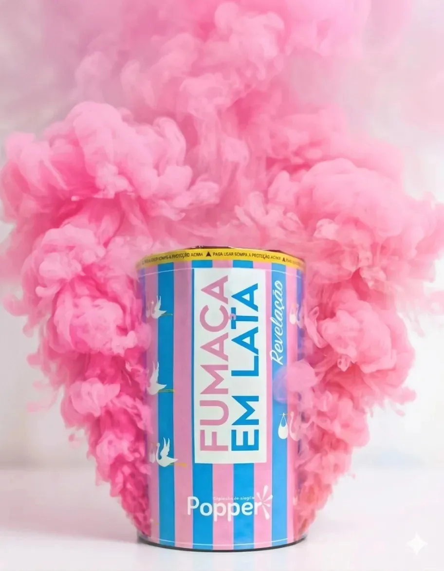 Fumaça Colorida Chá Revelação Bebê Lata Azul Rosa Grande Pó Rosa