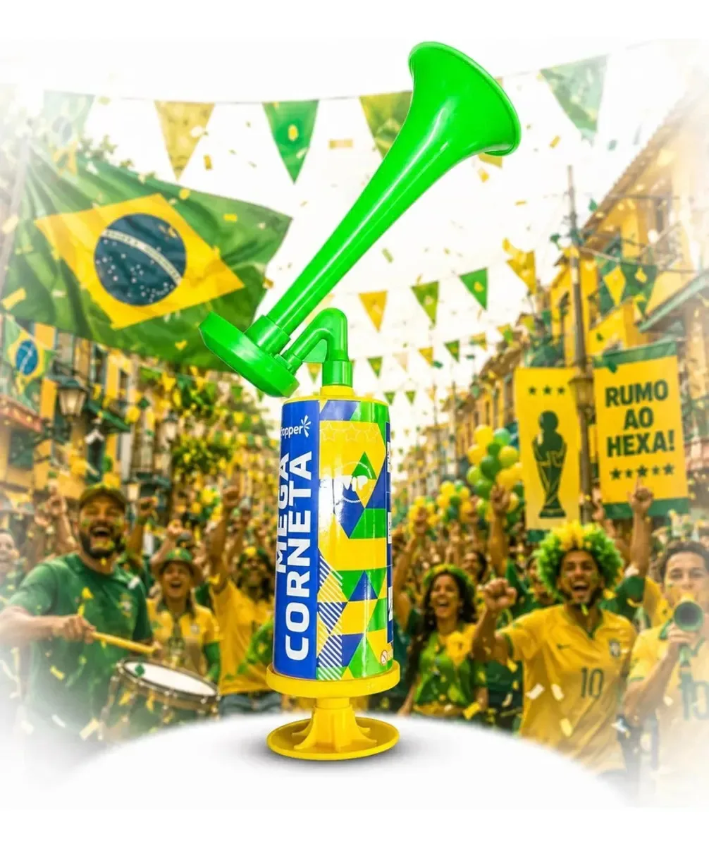 Buzina De Ar Vuvuzela Copa Brasil Popper Bicolor