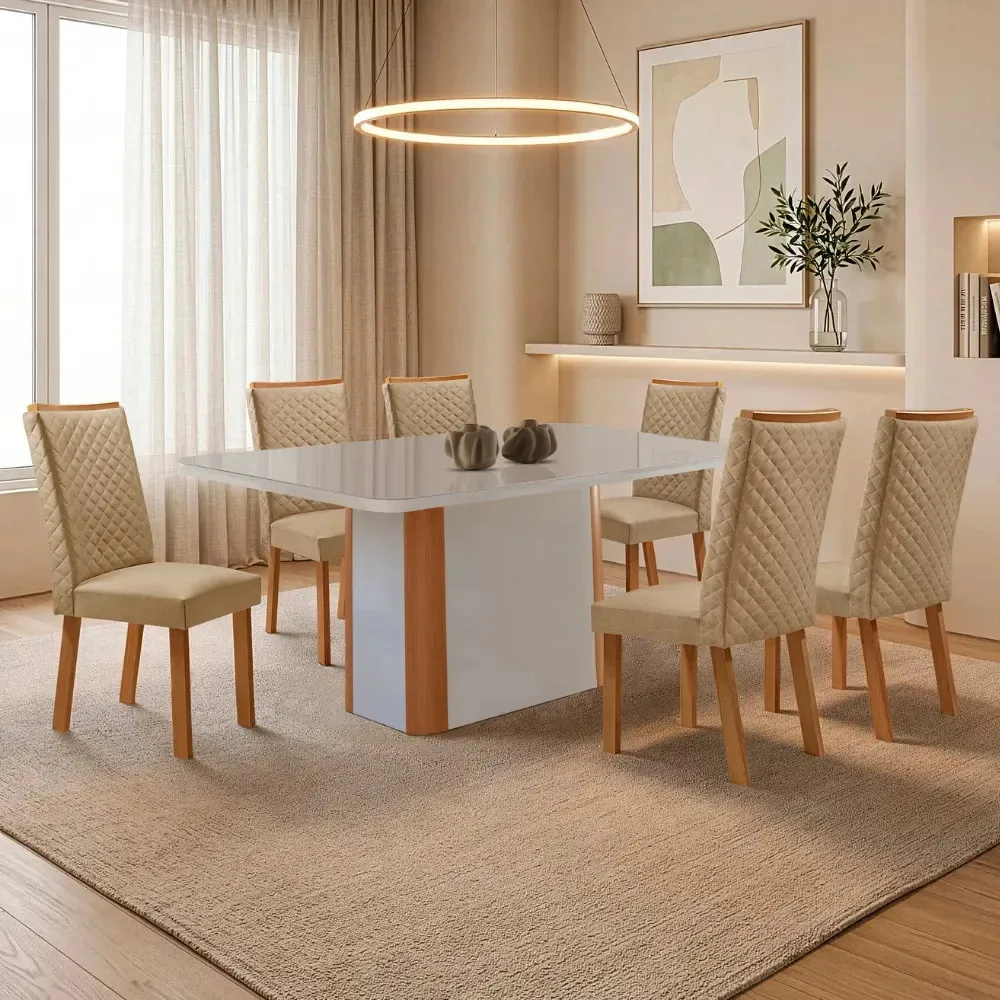 Mesa Isadora 180cm Tampo Mdf 6 Cadeiras Lira Moderna Mobília