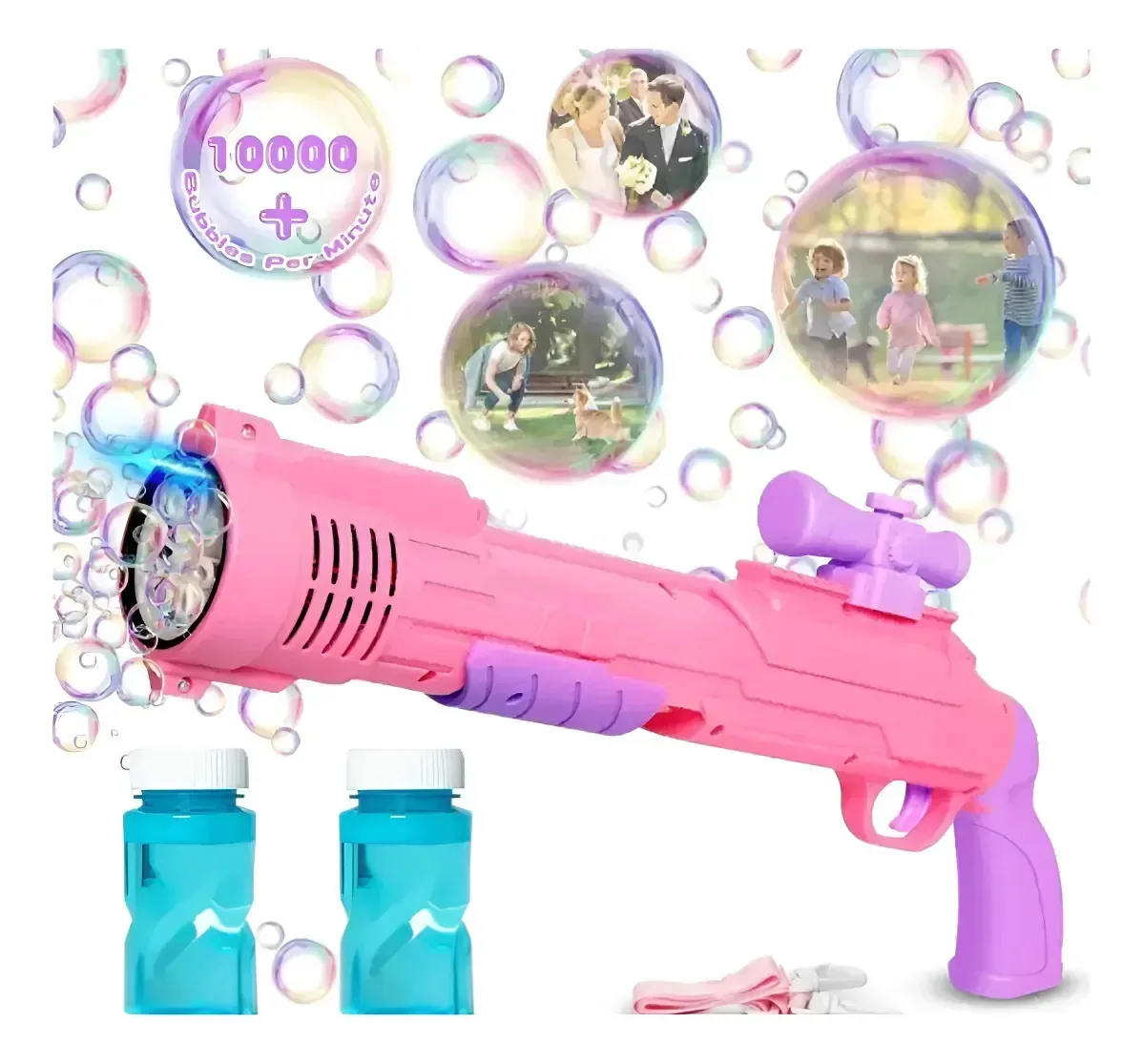 Pistola Lanca Bolha De Sabão Automatica Bubble Gun Cor Rosa