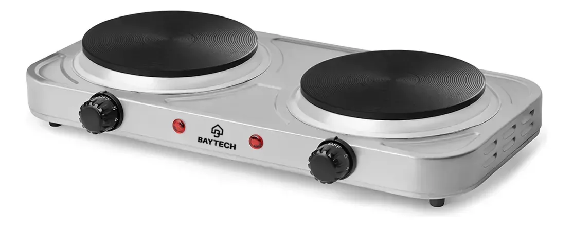 Fogareiro Elétrico Cooktop Chapa 2 Bocas 2000w Compacto Prateado