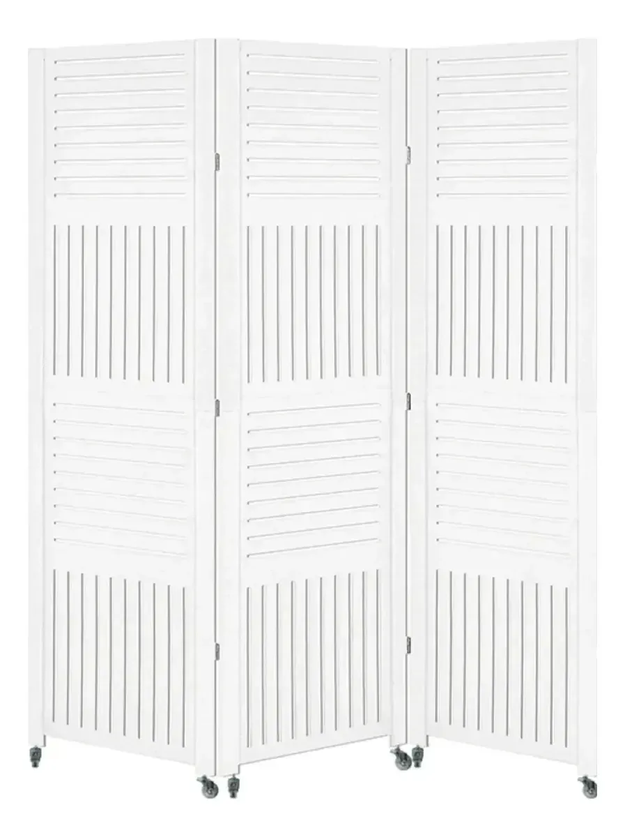 3 Biombo Divisor Ambiente Pintado Branco Preto Rodinha Nc Cor Branco. Horizontal Vertical