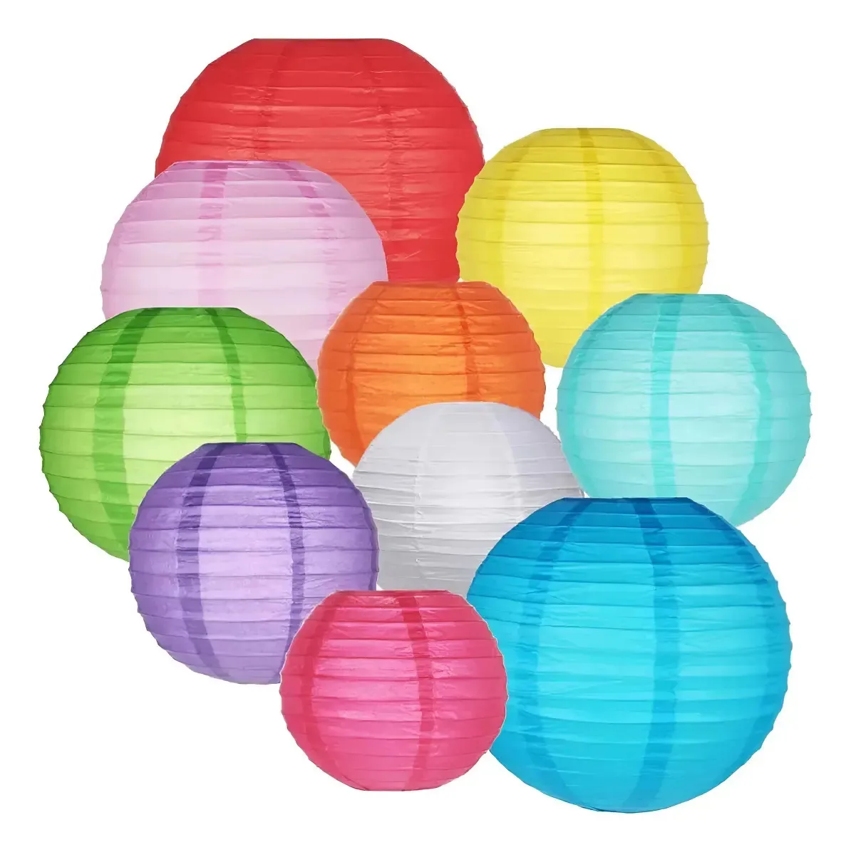 10 Luminárias Orientais Tecido De Nylon 30 Cm Cores Variadas Variadas Liso