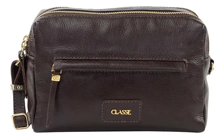 Bolsa para Câmera Classe Couro de Couro Legítimo Chocolate com Ferragens Ouro