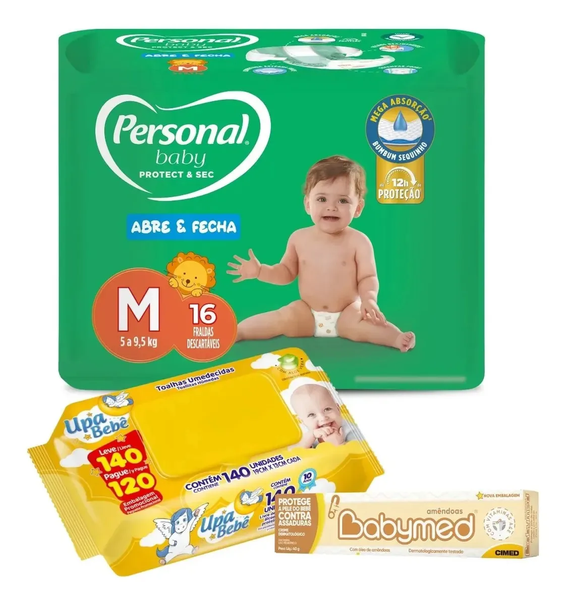 Kit Fralda Personal + Toalhas Umedecidas Upa Bebê + Creme Bb M - 5 Até 9,5 Kg