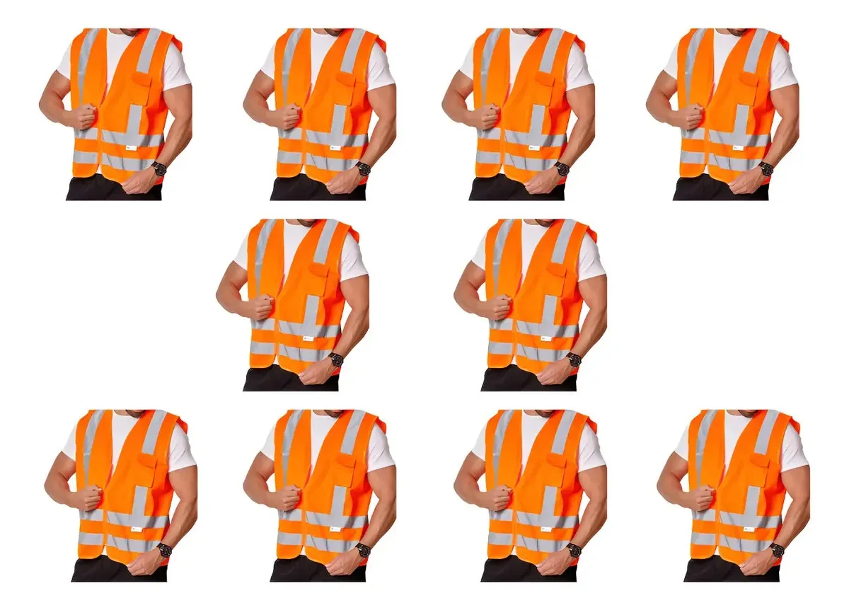 Kit 10 Coletes Refletivo Blusão De Sinalização Obra Transito Laranja Gg