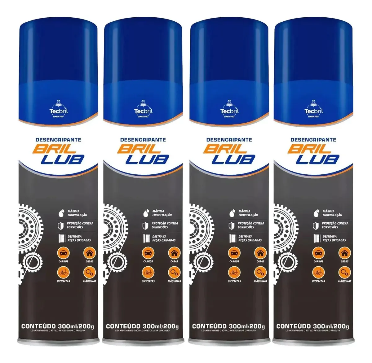 Kit 4 Desengripante Lubrificante Spray 300ml -tecbril