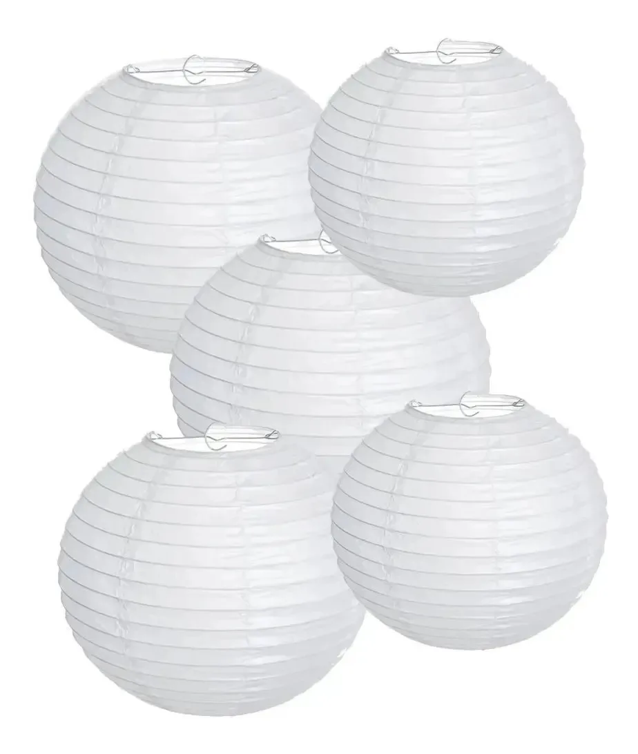 5 Luminarias De 30 Cm Lanterna Oriental Luminaria Chinesa Cor Branco Liso