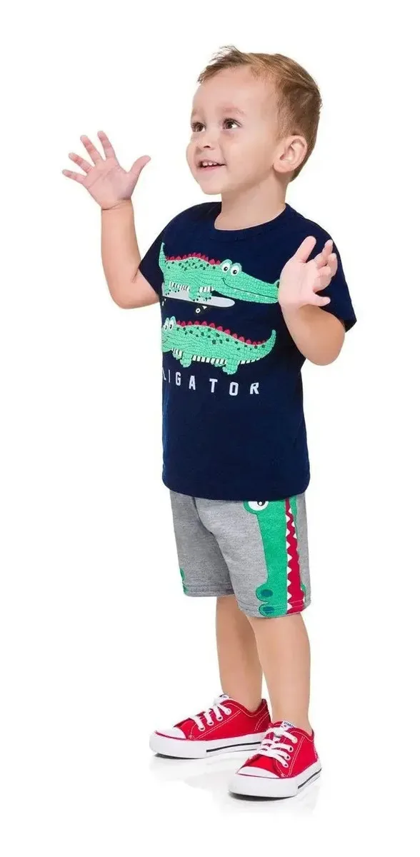 Conjuntos Verão Menino Jacaré Kyly Pmg Ao 8 Imediato Conforme Foto 2 Anos