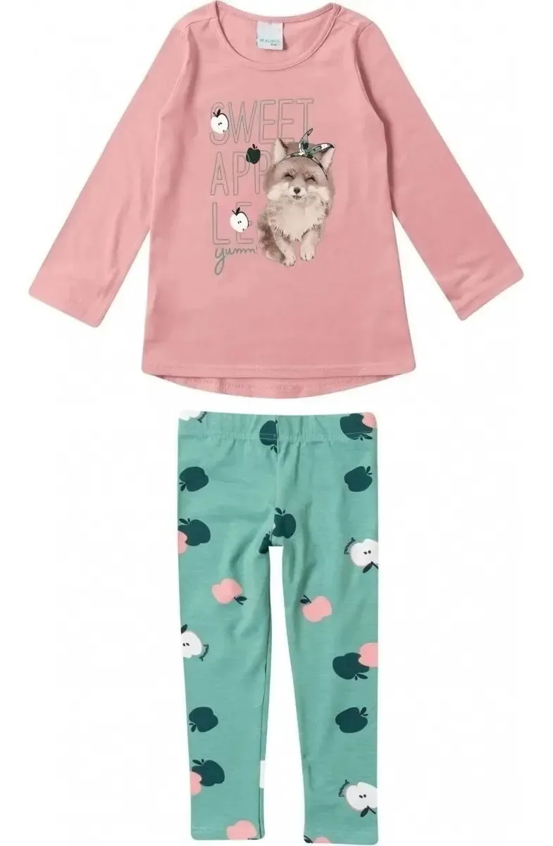 Roupa Conjunto Infantil Menina Blusa Legging Inverno Malwee Rosa 1 Ano