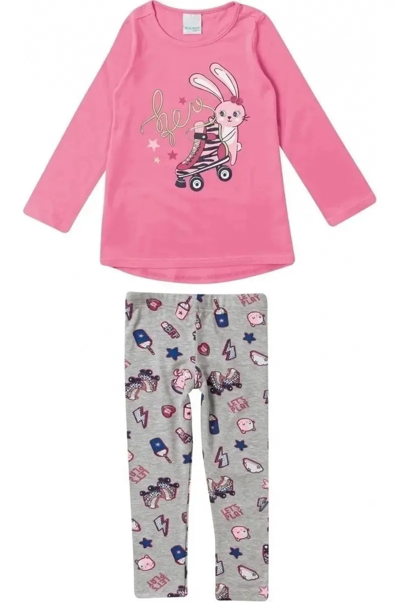 Roupa Conjunto Infantil Menina Blusa Legging Inverno Malwee Cinza 3 Anos