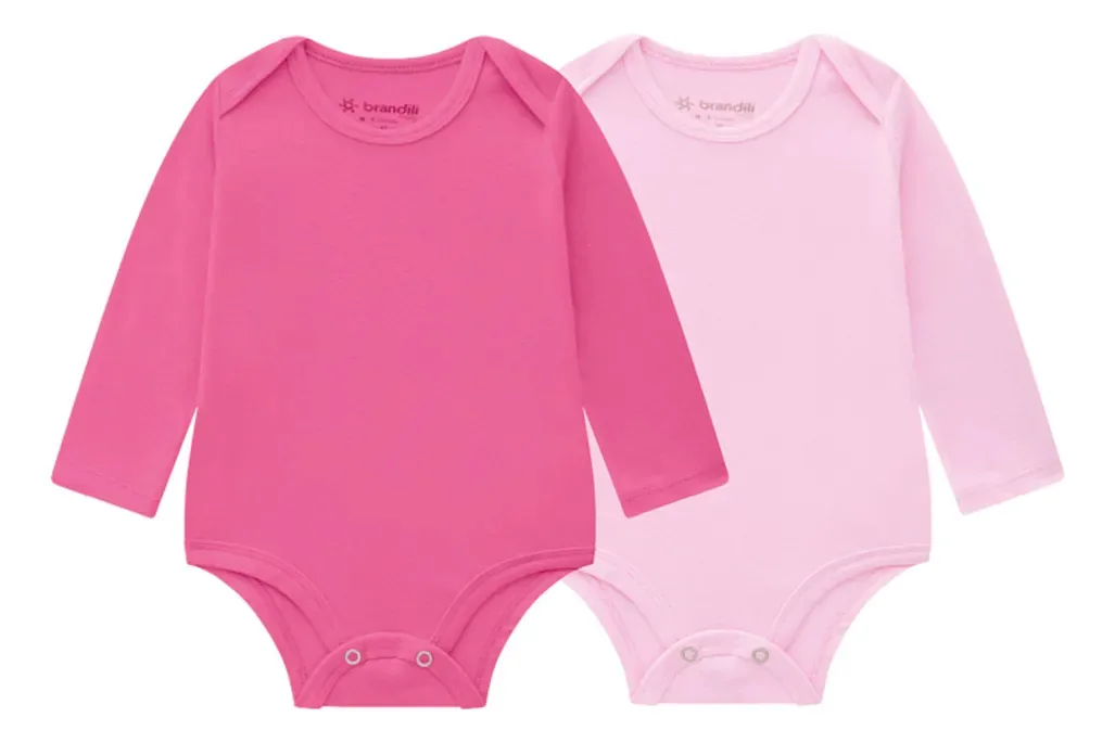 Kit 2 Bodies Bebê Menina Pink/rosa Claro Brandili Cor Rosa Tamanho P