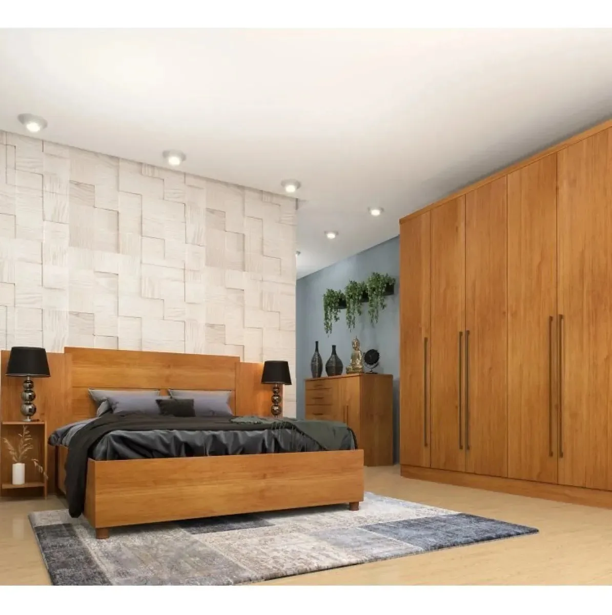 Quarto Casal Completo Guarda Roupa 6 Portas Com Cômoda Wt Cinamomo