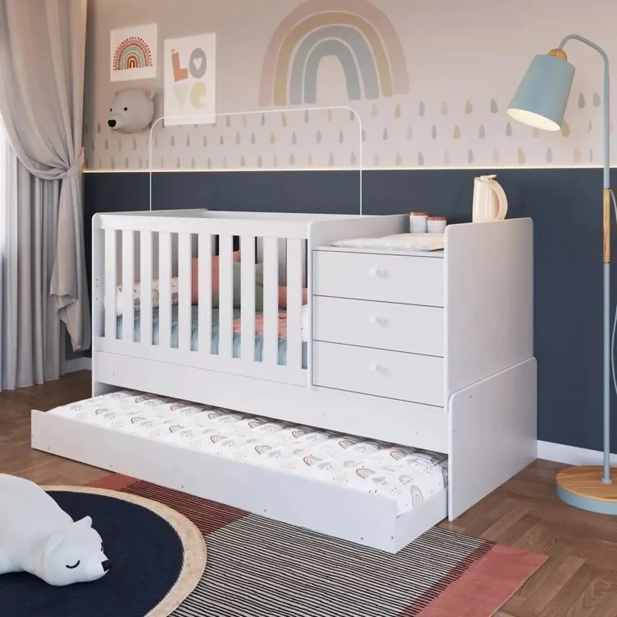 Cama Auxiliar Solteiro Com Colchão E Rodízios Branco