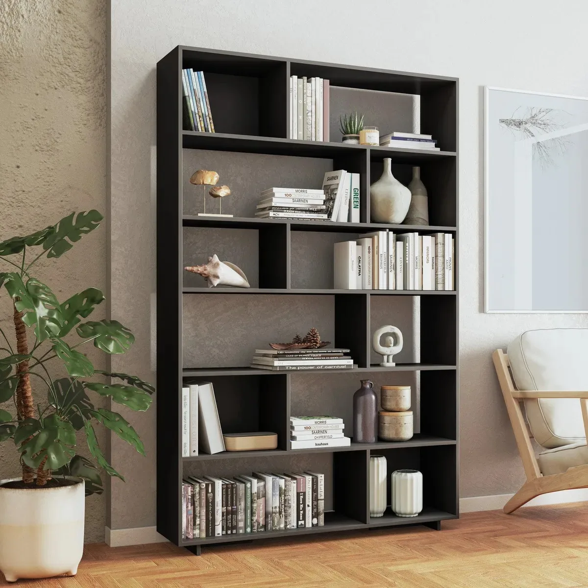 Estante Para Livros 5 Prateleiras 12 Nichos Euforia Em Hg Preto