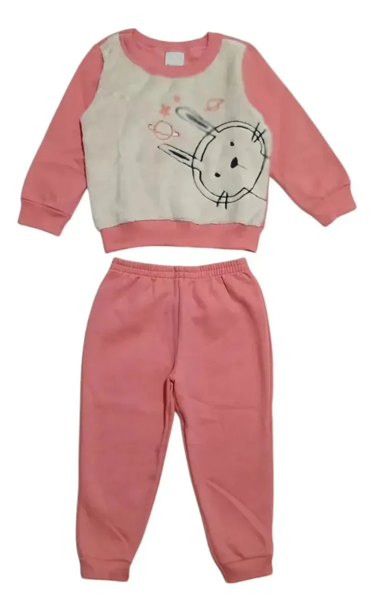 Roupa Para Bebê Menina Inverno Conjunto Moletom Premium Bege-rosa 1