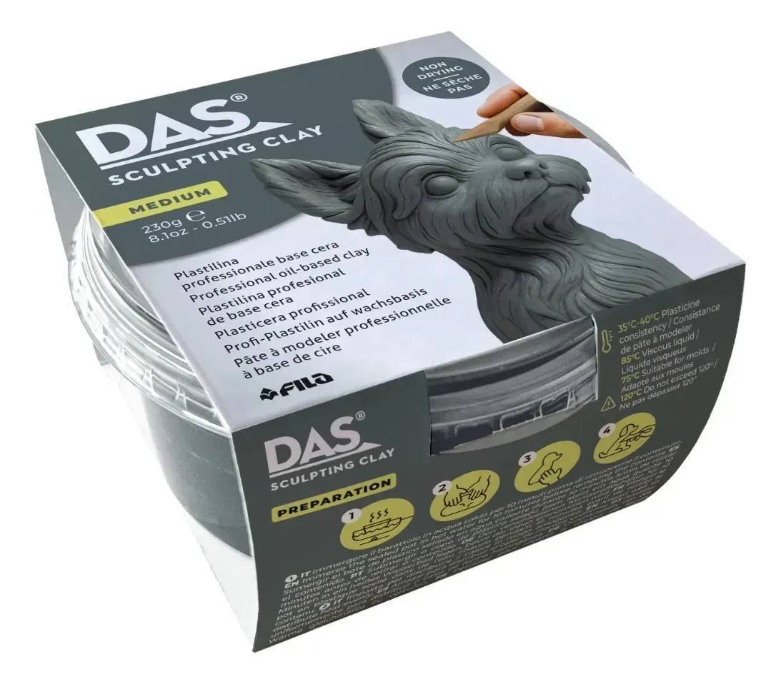 Massa para Modelar DAS Sculpting Oil Clay Medium Cinza 230g