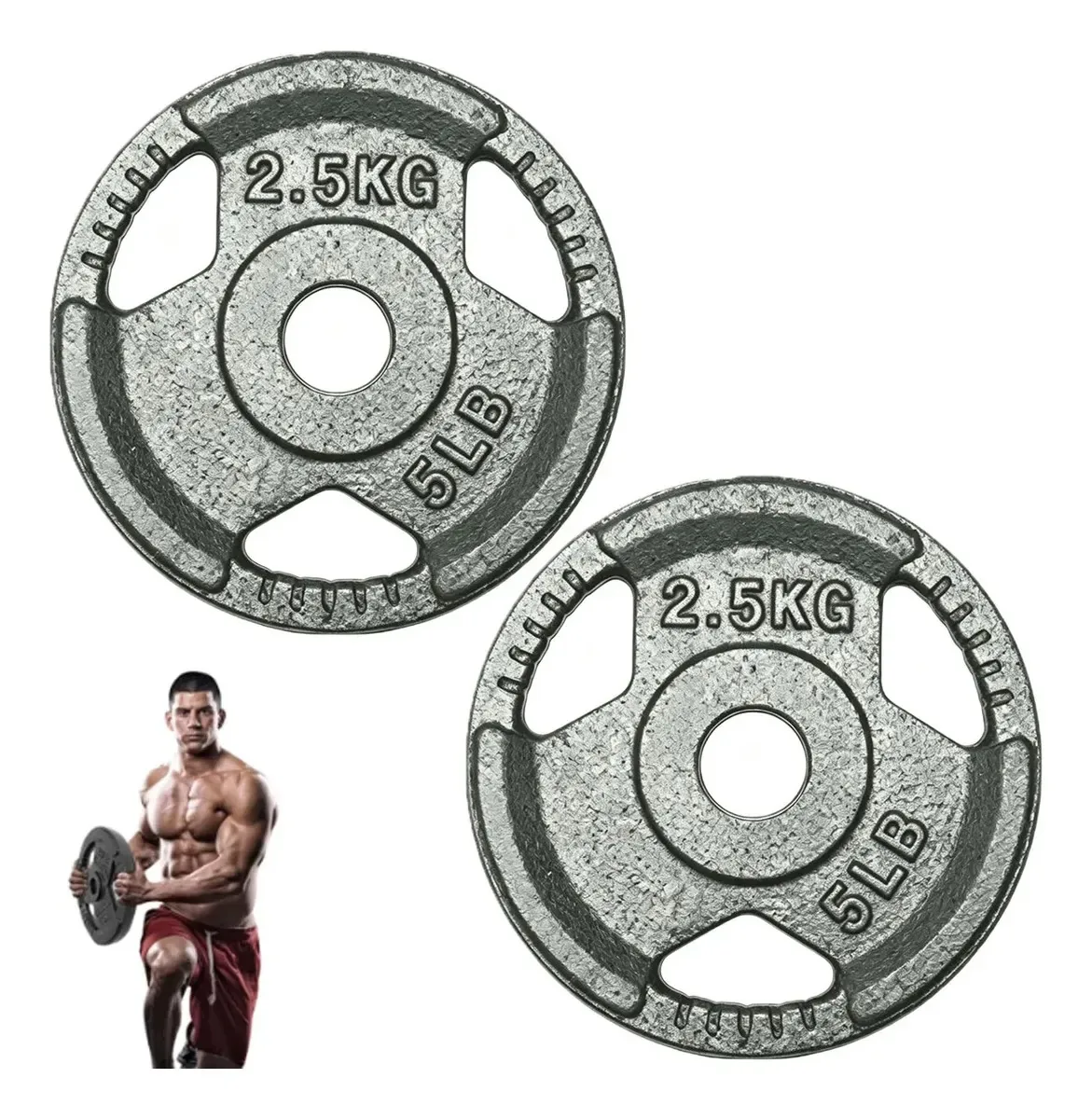 Par de discos de 5 libras com barras ou halteres para aço prateado de 30 mm