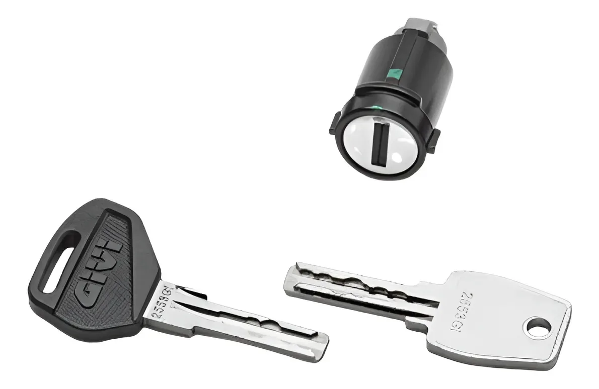 Kit Givi Lock para malas, incluindo 2 chaves e uma garrafa preta