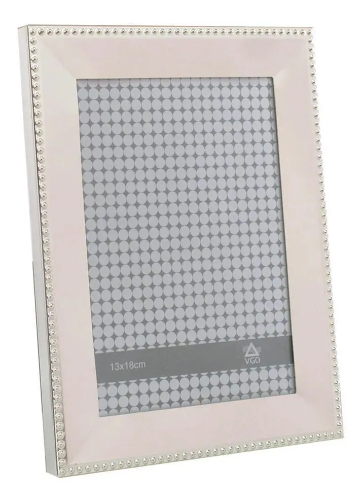 Porta-retratos Silver Metal Pearls Photo 10x15cm Prata