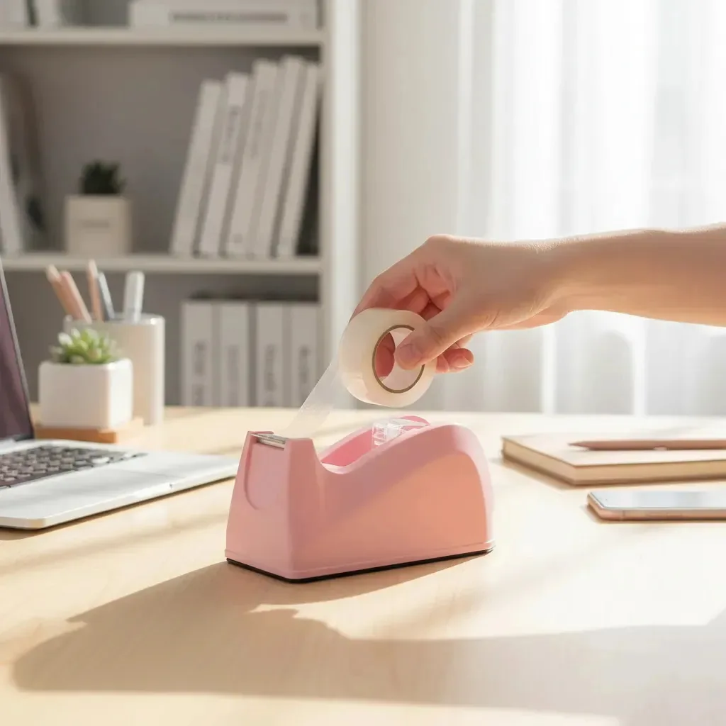 Dispensador de suporte de fita adesiva curta rosa claro