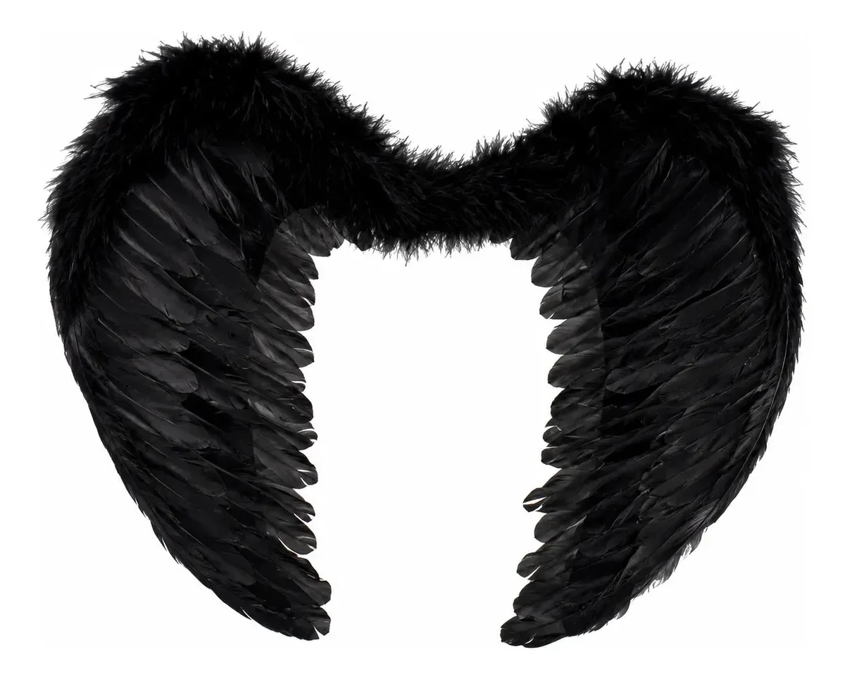 Traje de asas de anjo preto com penas X1 preto