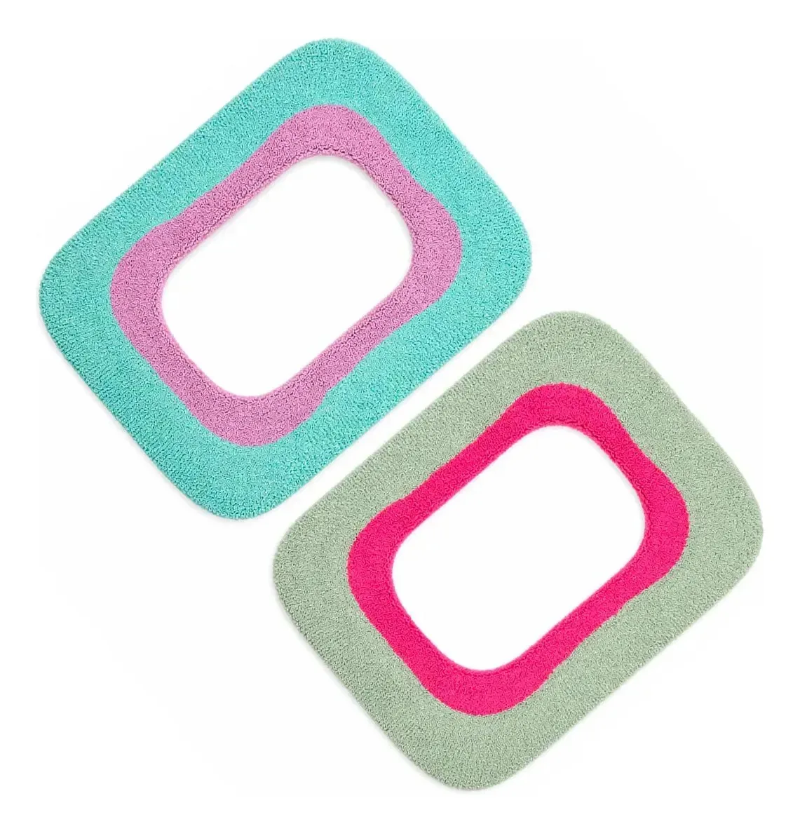 Capa Felpuda Assento Quadrado De Banheiro E Lavabo Elegante Verde-rosa