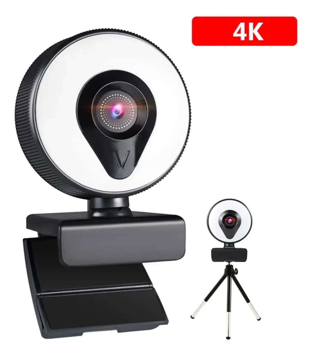 Webcam Bns7Fapq, webcam 4k 2k 1080p com microfone, foco automático, webcam de 3 graus, luz anular, embelezar a iluminação, vídeo para transmissão ao vivo, webcam para jogos