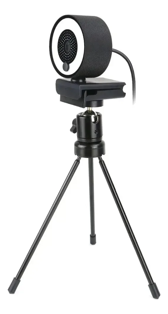 Webcam HD BNS7Fapq com foco automático, luz de webcam com suporte para tripé, webcam 1080p 2k para PC, câmera de computador com microfone, luz de anel, webcam para videogames e