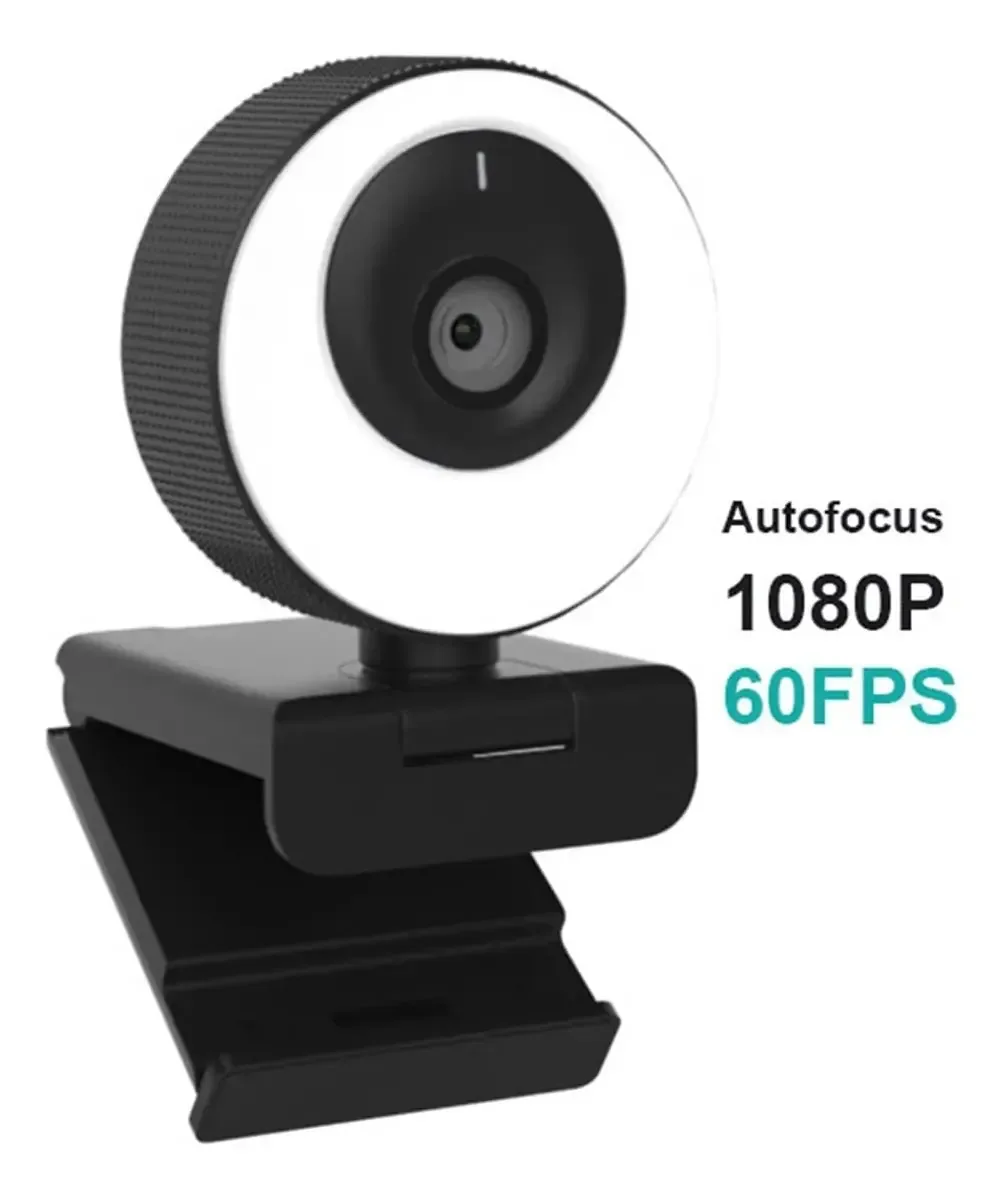 Webcam Bns7fapq, Webcam 1080p, 60 FPS, Foco Automático, Webcam HD com Microfone, Luz Circular, Webcam para PC, Computador, Webcam para Jogos, Gravação de Chamadas de Vídeo Coloridas