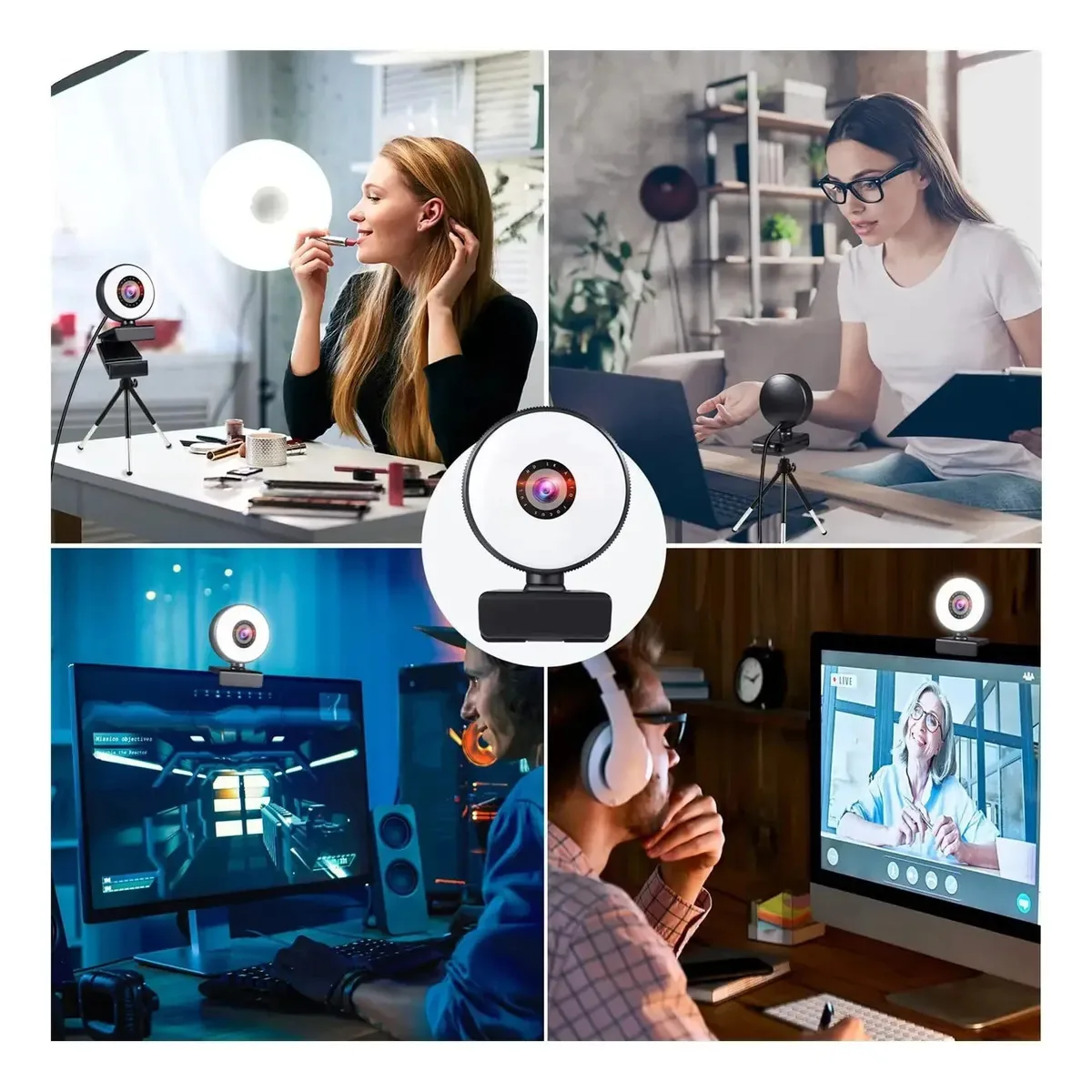 Webcam BNS7Fapq 4k, mini câmera web para PC, laptop com microfone, luz de foco automático, webcam de vídeo, webcam ao vivo 1080p 2k, acessórios e gravação de videogame