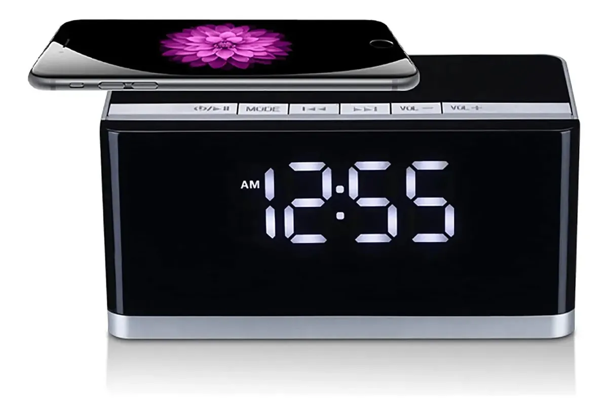 Despertador Cxaprdsh, relógio de rádio digital, alto-falante Bluetooth sem fio inteligente, alto-falante estéreo 3D, alto-falante surround duplo, rádio FM baixo, mini relógio portátil