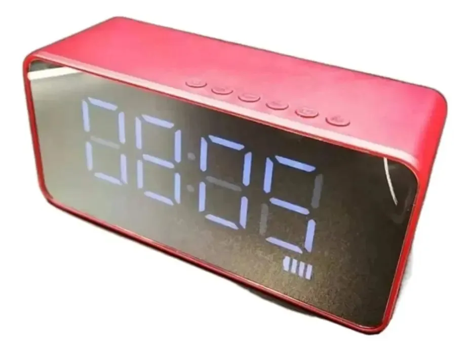 Karfri - Despertador de rádio para uso doméstico, despertador digital, relógios digitais com estéreo, rádio FM, ajustável, repetido, design espelhado, rosa (cor: vermelho)