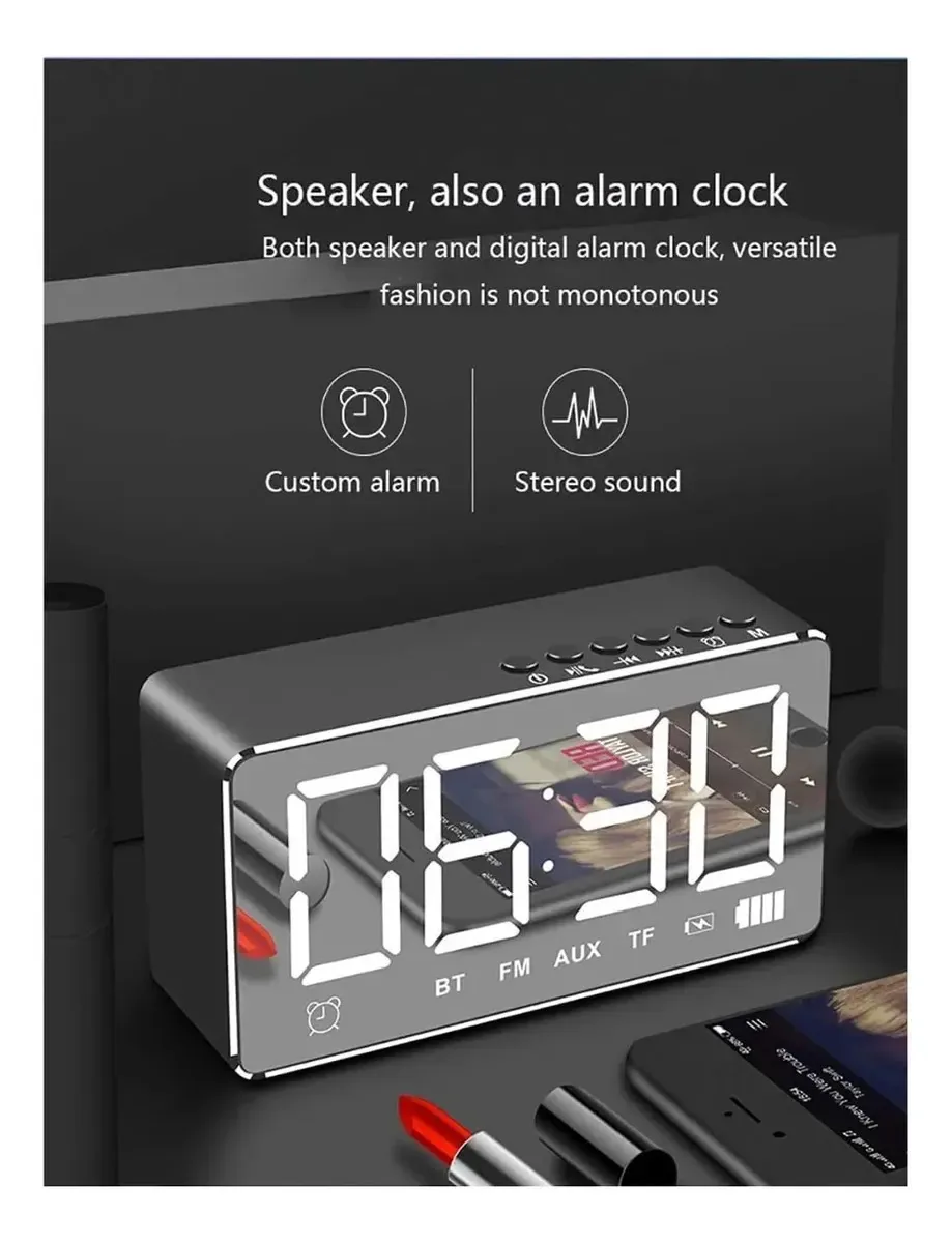Rádio-despertador Krives para uso doméstico, despertador digital, relógios digitais de cabeceira com estéreo, rádio FM, cartão auxiliar TF, ajustável, com soneca, design espelhado, rosa (rosa)