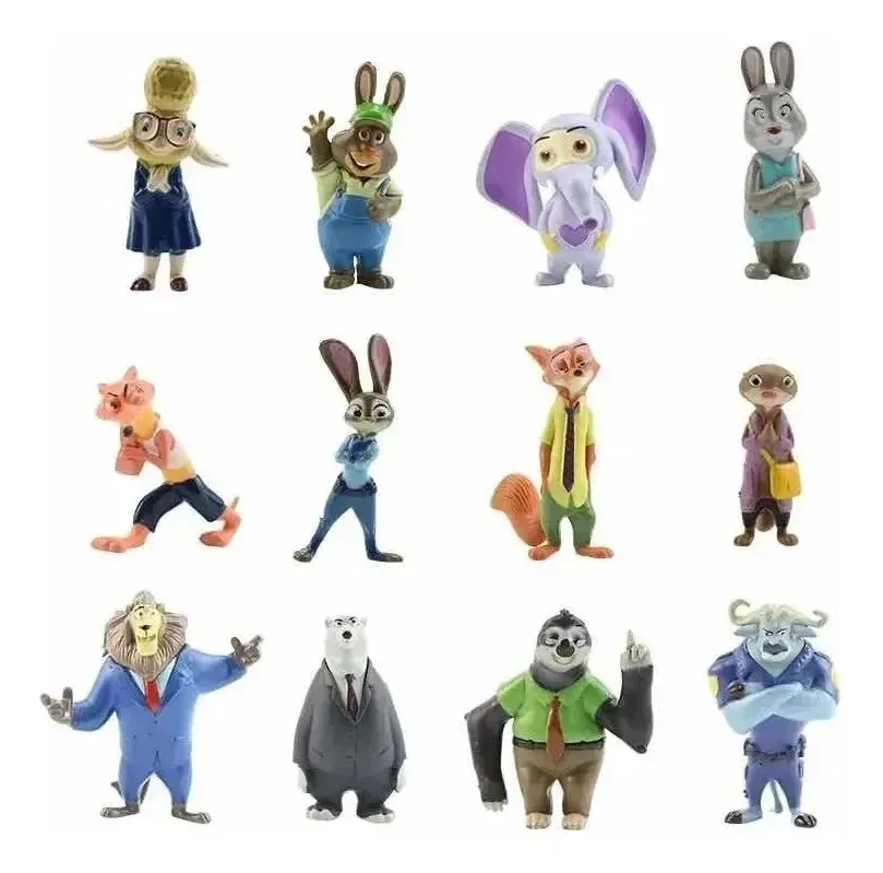 Conjunto de bonecos LDNESD Zootopia, 12 bonecos com personagens Zootopia, coleção completa com Nick Wilde, Judy Hopps, Gazelle, brinquedos de cinema, bonecos de ação e presente ideal
