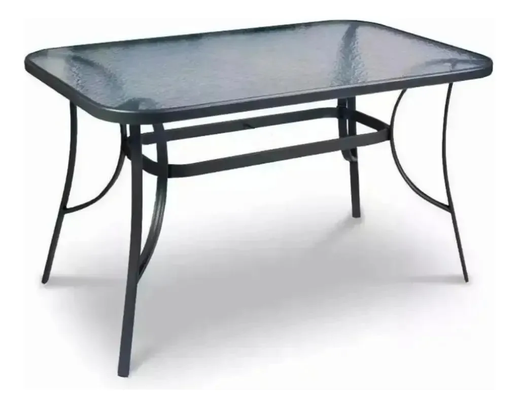 Mesa de terraço retangular de metal/vidro para jardim 80x120cm preta