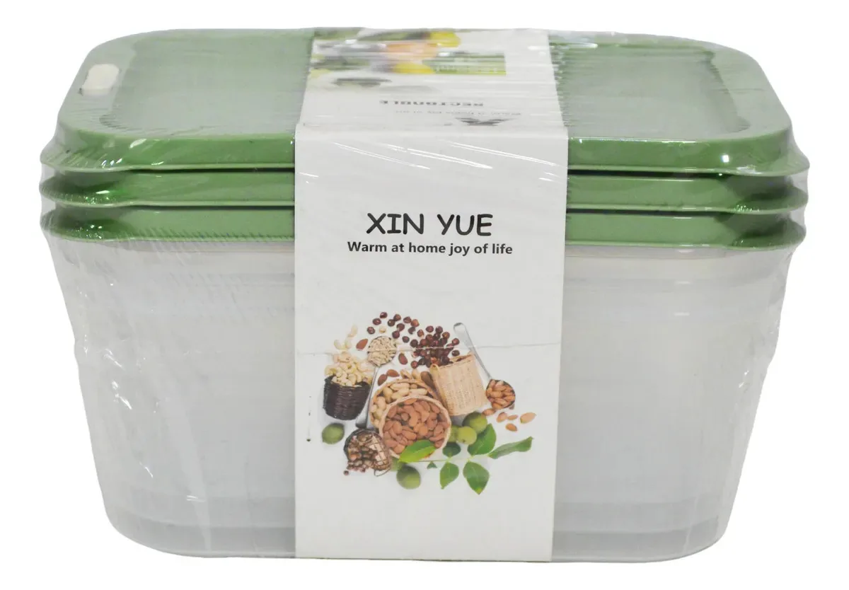 Recipiente retangular de alimentos de 3 cones para alimentos 800ml verde