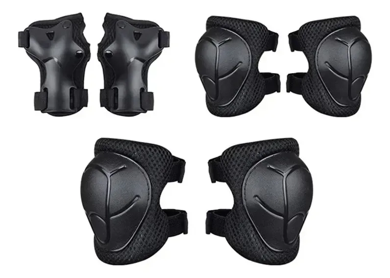 Conjunto de proteção de joelho, cotovelo, suporte de pulso, meninos e meninas - preto