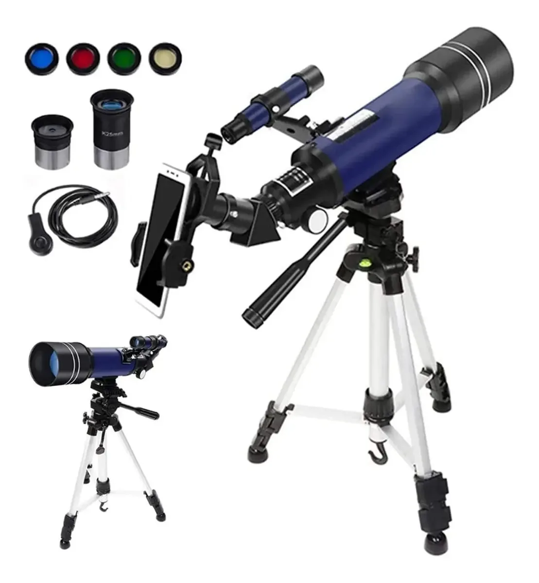 Telescópios Cutpoiy para astronomia, telescópios refratores de 70 mm com tripé ajustável, obturador fotográfico, filtro telescópico de 4 lentes para adultos e crianças, internos e externos