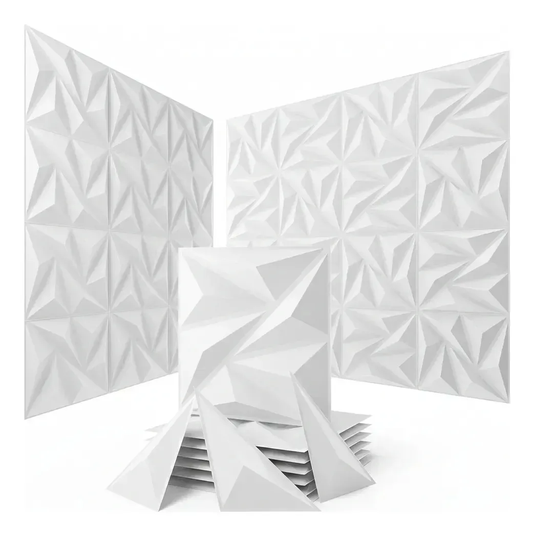 Painel mural de PVC 3D fosco, pacote de parede interior decorativo de 50 x 50 cm, 10 peças brancas