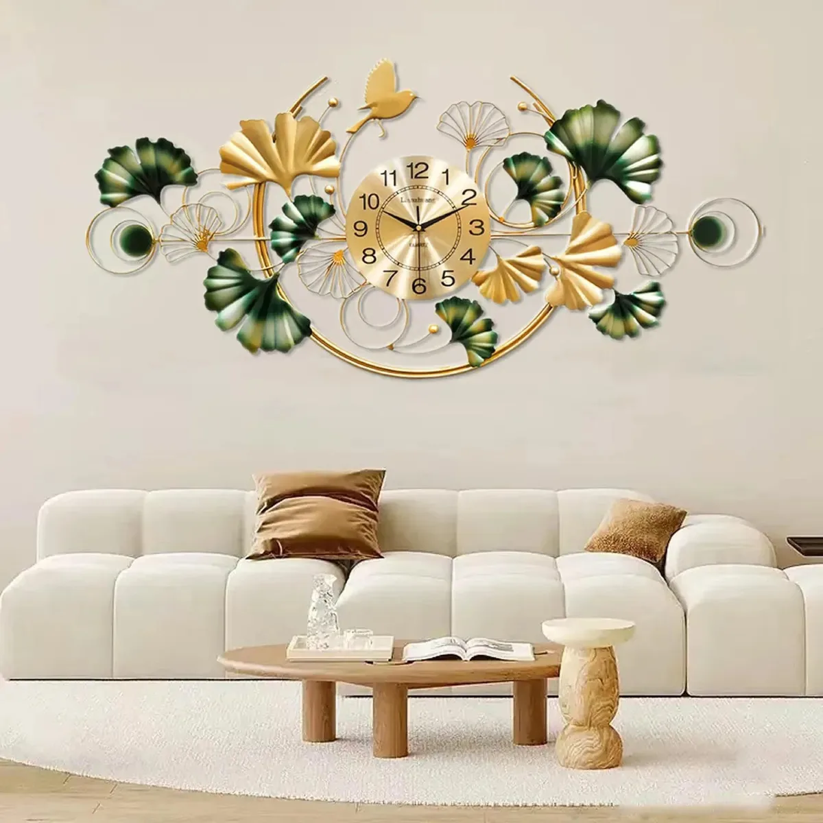 Relógio de parede grande para sala de estar, decoração de parede verde escuro