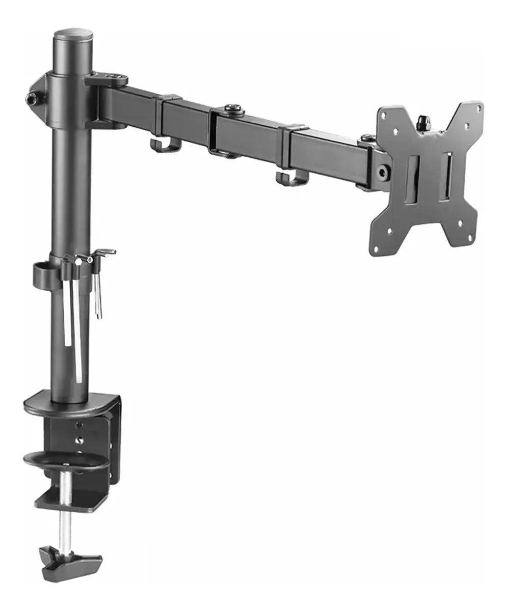 Suporte de monitor preto Suporte de monitor Suporte de monitor ajustável Suporte de montagem de monitor 13 a 32 Suporte de braço de mesa de metal único com braçadeira C, comporta até 19,8 libras