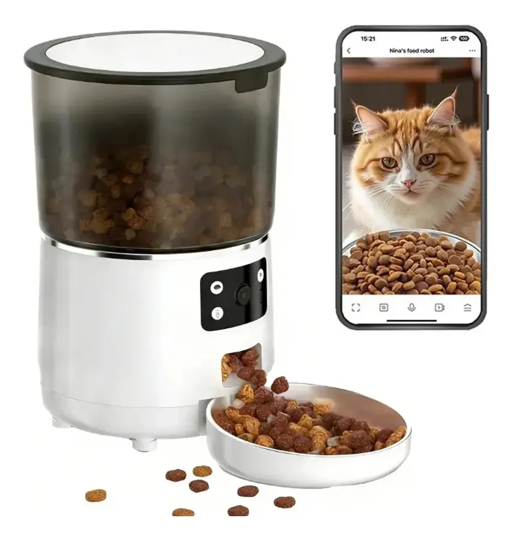 Alimentadores automáticos Wifi para cães e gatos com câmera branca