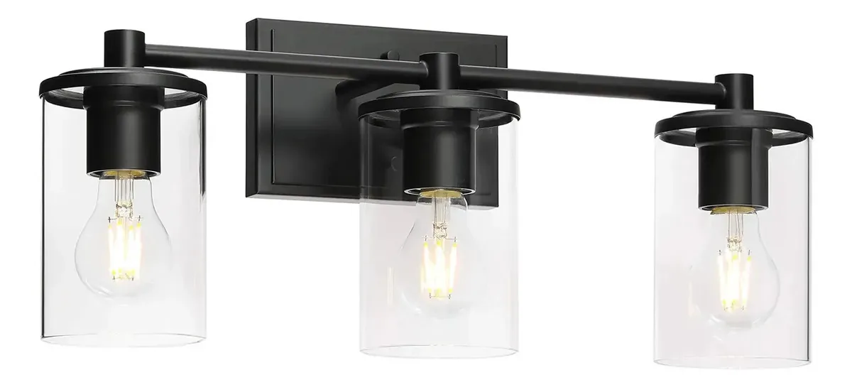 Luminária de banheiro Xinbei Lighting, moderna luminária de parede preta interna de 3 luzes com vidro XB-W1240-3-MB