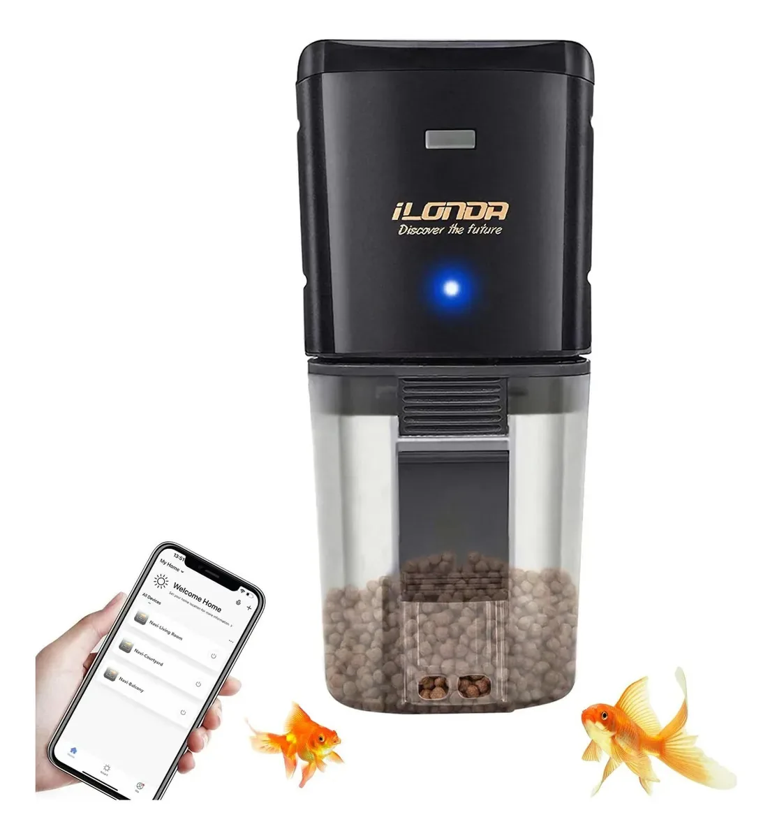 Alimentador automático de peixes à prova de umidade Ycozy para aquário, temporizador automático de alimentação, dispensador de alimentos para peixe-tartaruga/peixinho dourado, soquete ajustável,...